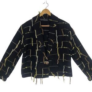 New Identity Black Cotton Tasseled Boxy Lagenlook Jacket Size M